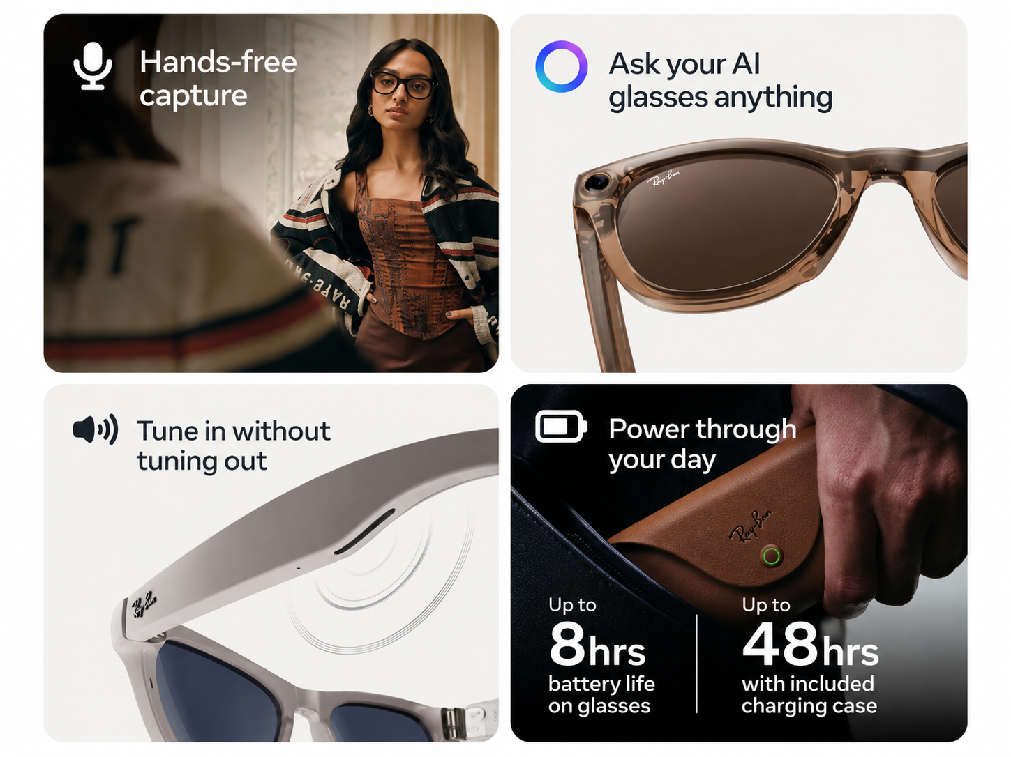 Meta Ray-Ban (Gen 2) Wayfarer Smart AI Glasses, Matte Black, Clear Lenses