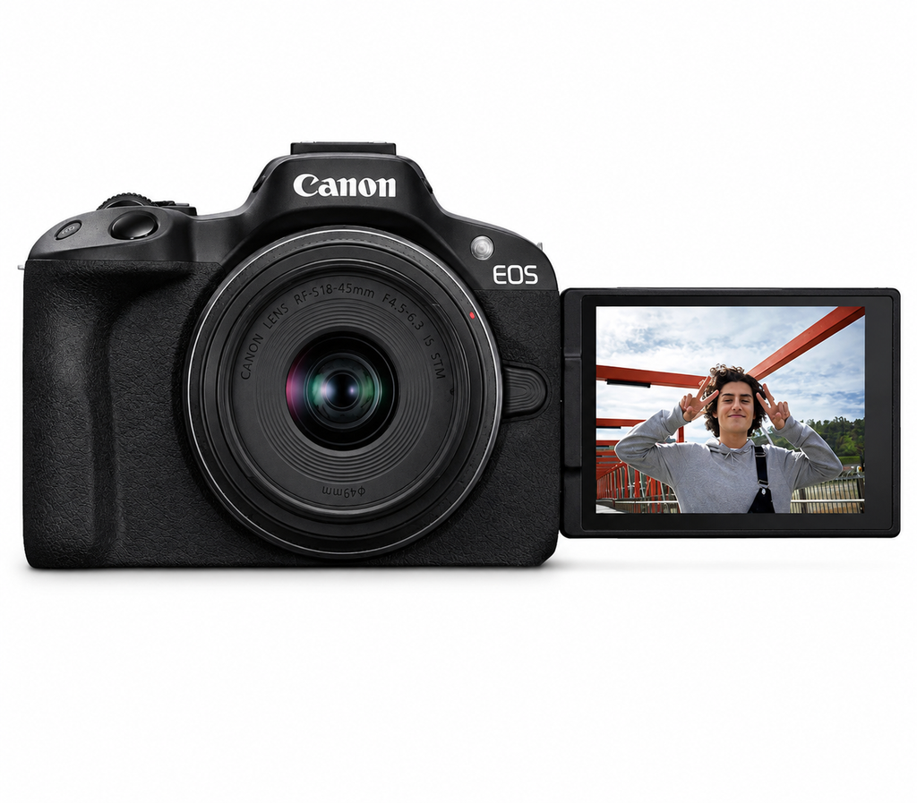Canon EOS R50 Mirrorless Camera RF-S18-45mm F4.5-6.3 is STM Lens Kit, 24.2 Megapixel CMOS (APS-C) Sensor, 4K Video, Vlogging, Content Creation, Photography, Digital Camera, Black