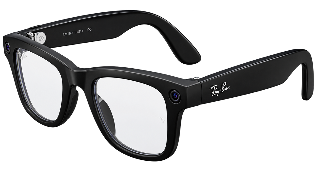Meta Ray-Ban (Gen 2) Wayfarer Smart AI Glasses, Matte Black, Clear Lenses